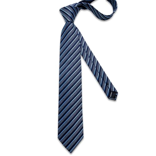 Image of DiBanGu Striped Tie Set for Men Silk Woven Plaid Necktie and Pocket Square Cufflinks Business Wedding
