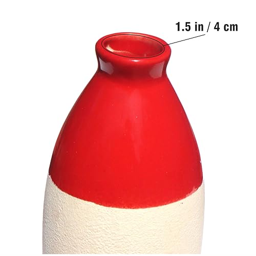 Image of Pure Source India Handcrafted Red Ceramic Bottle-Shaped Flower Vase (9.75 Inches) for Home Decor, Living Room, Gifting, Decorative Small Vase (Flower NOT Included)