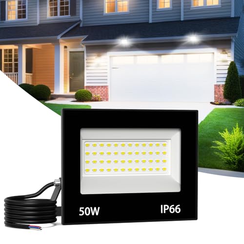Zelvia 50W LED Strahler 6500K Außenleuchte Kaltweiß Superhell 5000LM Außenstrahler Flutlicht IP66 Wasserdicht Scheinwerfer für Garten Garage Hotel