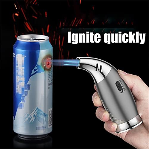 Miniatura 6 de Antorcha de butano, linterna de triple chorro a prueba de viento, recargable, de butano, con cerradura de seguridad para barbacoa, hornear, Brulee,