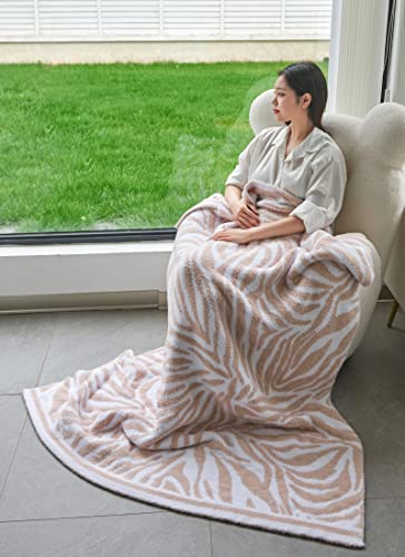 Atmosurely Ultra Soft Cozy Knitted Throw Blanket Microfiber Zebra Print Fluffy Blanket Beige Lightweight Fleece Blanket For Travel Sofa Couch 51X63 Inches (Zebra Beige) #TOP2