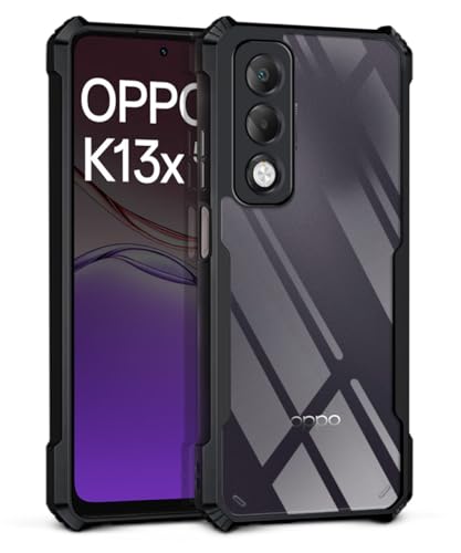 Image of WOW IMAGINE Shock Proof Clear Protective Back Case for Oppo K13x 5G - AirEDGE Technology | 360 Degree Camera Protection | Transparent Hybrid Back Case Mobile Cover - Black