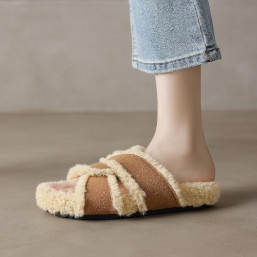 Women's Fur Faux Slippers Womens Open Toe Slipper Fuzzy Slides Women Platform Fluffy Slippers Indoor House Shoes4