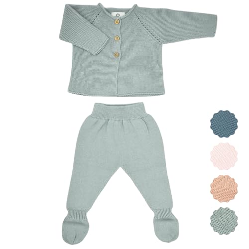 Micu Micu Primera Puesta Bebé Recién Nacido, Conjunto 2 Piezas, Ropa 100% Algodón Orgánico, Sin Costuras, Talla 0-1 Meses, 56cm (Mint)