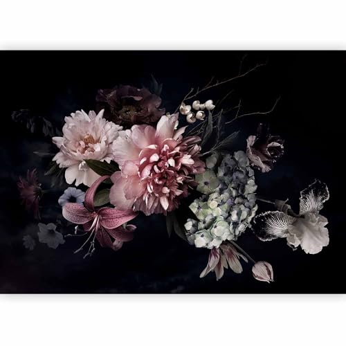 murando - Papier peint panoramique nature 350x256 cm - Revêtement mural décoration pour chambre salon - Design unique et moderne - Violet gris noir - Bouquet...