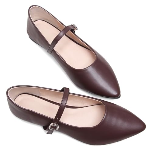 SAILING LU Women's Pointy Toe Mary Jane Flats PU Leather Buckle Fashion Vintage Wedding Dress Flats Shoes3