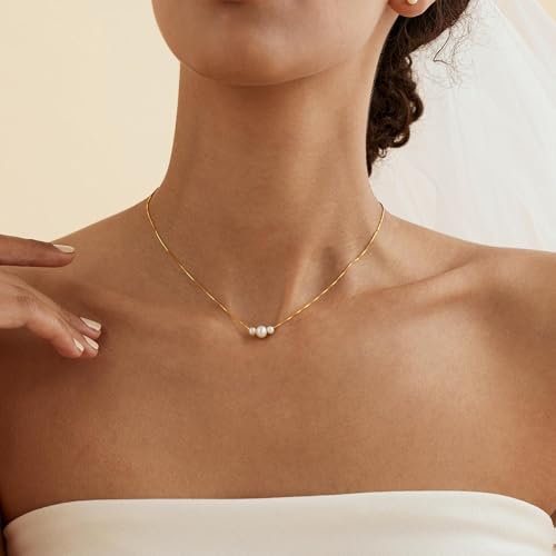 Gold Pearl Necklaces for Women Trendy, 14K Real Gold Plated Dainty Necklace Simple Layered Pearl Necklaces for Women Trendy Birthday Wedding Bridesmaid Jewelry2