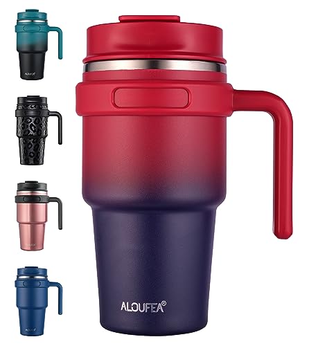 ALOUFEA 20 oz Insulated Coffee Mug Tumbler with Handle, Stainless Steel Travel Mug Tumbler with Lid and Straw,Double Wall Vacuum Leak Proof Ice Coffee Thermal Cup, Dark Rainbow