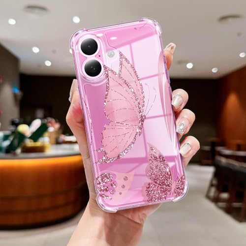 Coque iPhone 16 transparente avec motif papillon mignon en TPU souple antichoc