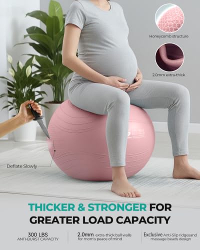 Image of Gruper Yoga Ball, Extra Thick Exercise Ball for Workout Pregnancy Stability - 4 Sizes Anti Burst Balance Ball for Yoga, Pilates, Fitness, Birthing, Physical Therapy - Includes Pump