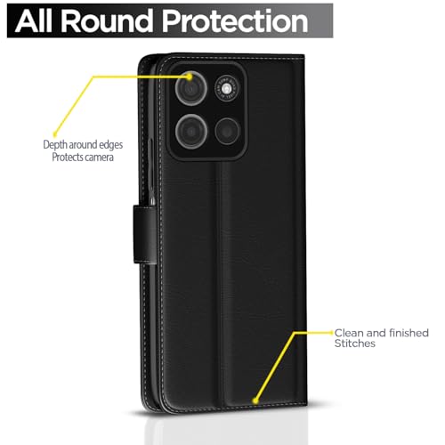 Image of Pikkme Flip Cover Leather Finish | Inside TPU with Card Pockets | Wallet Stand and Shock Proof | Complete Protection Button Flip Case for Moto G15(Black)