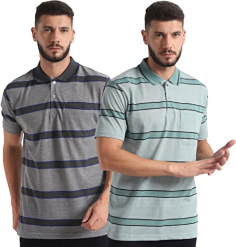 Image of INKKR Striped Men Polo Neck Half Sleeve T-Shirt