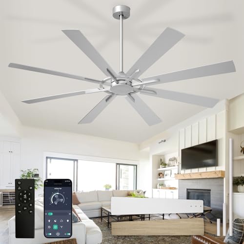 Depuley Grand ventilateur de plafond sans éclairage: Ventilateurs de plafond extérieurs 72 pouces à 8 pales avec commande via application mobile - Grand ventilateur...