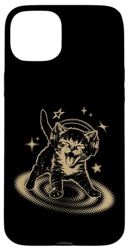 90s Y2K Cat Headphones Stars Silly Grunge Vintage Graphic �X�}�z�P�[�X iPhone 15 Plus �p