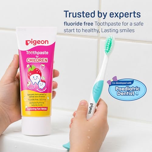 Image of Pigeon Baby Toothpaste for Kids Starwberry | Fluoride-Free, SLS-Free & Safe if Swallowed | Prevents Tooth Decay & Supports Healthy Gums | Mild Flavor for Daily Use (Strawberry)