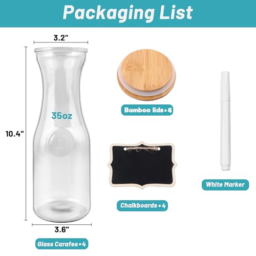 image for Tinaforld Glass Carafe with Bamboo Lid,35 Oz Beverage Dispensers Juice