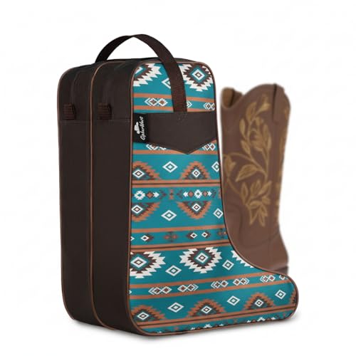 Cowgirl West Boot Bag – Western Cowboy Boot Travel Case with Southwest Aztec Pattern, Dual Zipper Tall Boot Storage for Rodeo, Horseback Riding & Equestrian Travel Fits Most Size