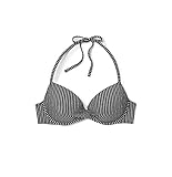 Shade & Shore Women's Lightly Lined Twist Front Bikini Top (Black and White) (32B)