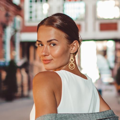 Boho Gold Dangle Earrings for Women Dangling Handmade Hammered Dangly Hoop Earrings Jewelry2