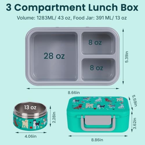 Image of Bento Lunch Box 1283ML / 43 oz with 391 ML / 13 oz Food Jar, Ice Pack