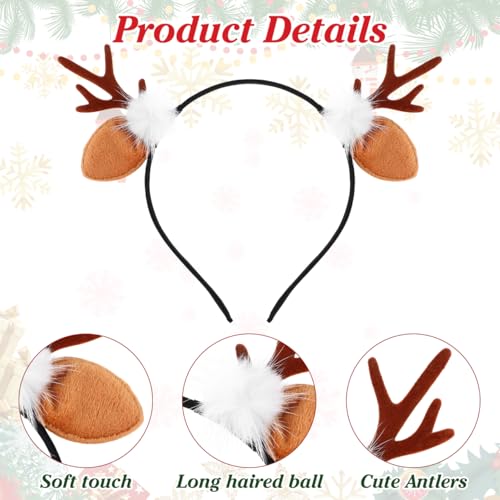 minkissy 2 Stücke Weihnachten Rentier Geweih Stirnband Plüsch Filz Rotwild Ear Elk Horn Hairband Krone Haarreifen Cosplay Kopfschmuck Für Weihnachten Party Urlaub Hochzeit Geschenk