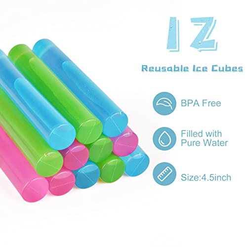 12 Pack Reusable Ice Cubes For Drinks, Quick Freeze Reusable Water Bottle Ice Stick Bpa Free, Washable Plastic Ice Cubes For Whiskey, Wine, Coffee (Multicolor) #TOP3