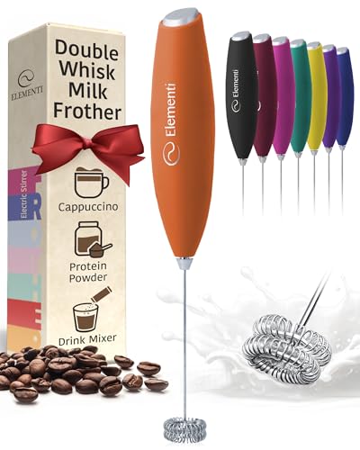 Image of Elementi Milk Frother Wand - Easy to Use Handheld Electric Stirrer for Powder Drinks, Durable & Powerful Coffee Whisk & Protein Powder Mixer Wand, Hand Frother, Coffee Stirrers Electric (Orange)
