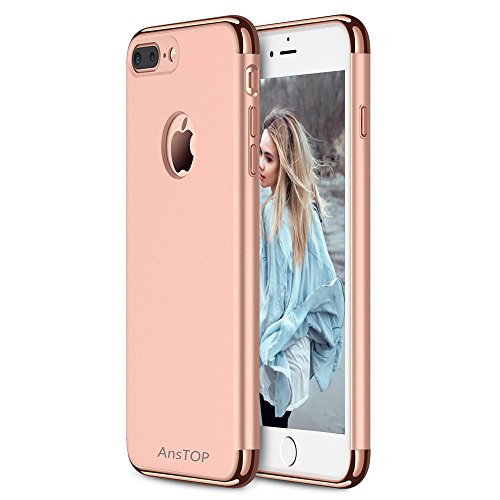 AnsTOP iPhone 7 Plus Case, 3 in 1 Ultra Thin and Slim Anti-Scratch Protective Hard Case Coated Non Slip Matte Surface with Electroplate Frame for Apple iPhone 7 Plus-Rose Gold