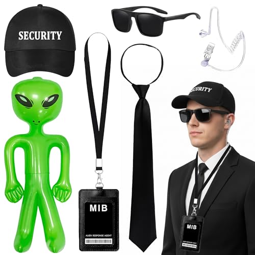 Xietaea Men In Black Kostüm Mib Zubehör - Agentenkostüm mit Sonnenbrille Krawatte Hut IDKartenhalter Agent Accessories für Karneval Cosplay Spion Security Mottoparty