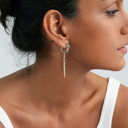 HZMAN Sword Dangle Drop Earrings for Men Gothic Punk Stainless Steel Dragon Knight Earring Hinged Huggie Hoop Earring Jewelry Gift3