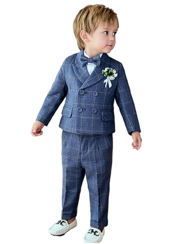 Costume à carreaux garçon 2 pièces casual pour mariage et fête