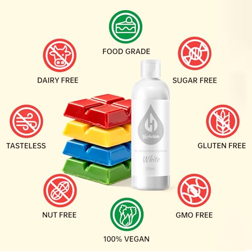 Image of White Oil Based Food Coloring for Chocolate - Herbeklab 100ml Professional Concentrated Oil Food Dye for Candy Melts, Chocolate, Cake Pops, Strawberries & Baking