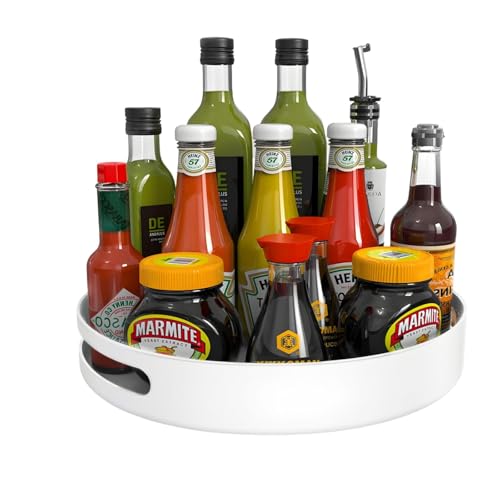 KATLKIU Portaspezie Girevole 360° Organizer Spezie Salvaspazio in Acciaio, Contenitore Girevole per Cucina e Frigorifero, 30cm Portaspezie Rotante per Casa, Soggiorno e Bagno (Bianco)