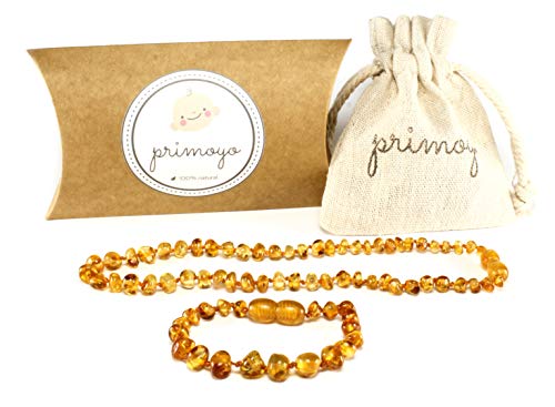 primoyo Set Bernsteinkette & Armband/Fußkettchen (Honig) Baltischer Bernstein – 100% Handarbeit – EIN tolles Geschenk