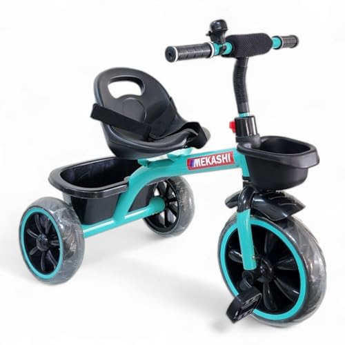 Image of MEKASHI T-001RW Plug N Play Kids Trike /Baby Tricycle, Big Size Storage Basket, Bell, Comfortable Seat with Seat Belt, 12 to 48 Months, Load Upto 35Kg, Easy Assembly, Heavy Guage Steel Frame, Sea Green
