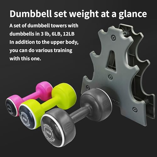 Image of Body Sculpture hand weights set Free‑Weight Dumbbell Set with Rack Set includes 3, 6 and 12 lb weights ideal for men and women for small and large muscle groups