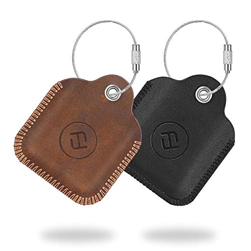 [2 Pack] Fintie Genuine Leather Case for Tile Mate (2022/2020/2018/2016), Tile Pro (2020/2018), Tile Sport, Tile Style, Cube Pro Key Finder Phone Finder, Anti-Scratch Skin Cover with Keychain