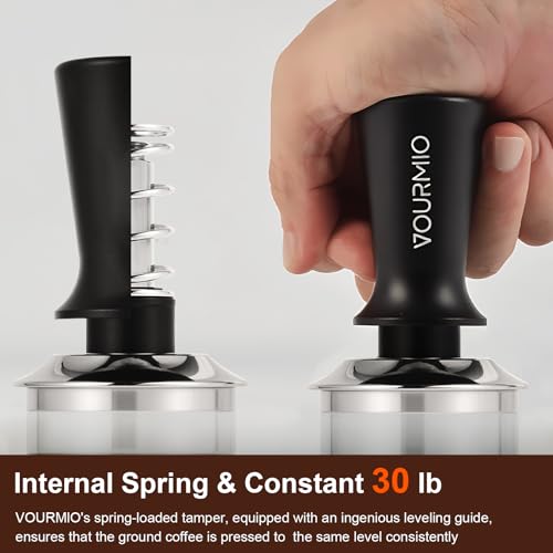 Image of Espresso Tamper 58mm - Spring Loaded Coffee Tamper with Flat Stainless Steel Base, Compatible with Breville 58mm Portafilter Basket, Professional Barista Accessories, Black
