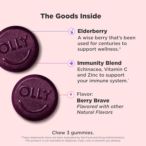image for OLLY Immunity Gummy, Immune Support, Elderberry, Zinc, Vitamin C, Supp