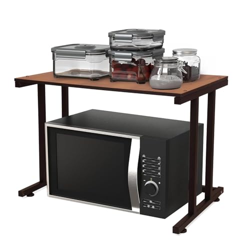 Image of Heavy Duty Metal Microwave Oven Stand with Storage Shelves | 2 Tier Kitchen Organizer Rack with Hooks | Suitable for Microwave, OTG & Kitchen Appliances