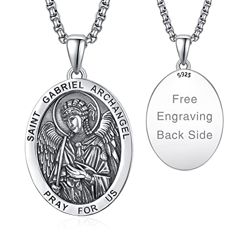 ADMETUS Personalized St Saint Gabriel Archangel Pendant Necklace for Men Sterling Silver Medalla De San Arcangel Medal Medallion Protection Jewelry Religious Gifts