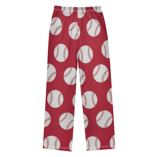Baseball Balls Red Pajama Pants Soft Lounge Sleepwear PJ Bottoms with Elastic Waist Ages 6–14 Years2