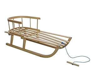 Skyline Holzschlitten für Kinder mit Rückenlehne Rodelschlitten Davoser Schlitten aus Holz mit einem Sicherheitsgurt