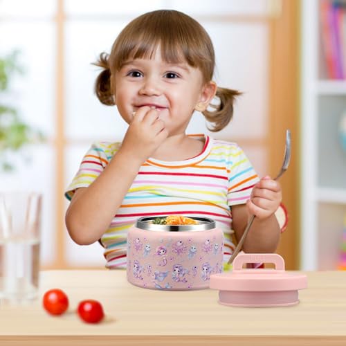 Image of PIQUEBAR 8oz Kids Thermo for Hot Food,Small Lunch Thermo Food Container Stainless Steel,Easy Open Wide Mouth Thermo for Hot Cold Food for Preschool Travel (Pink Seahorse)