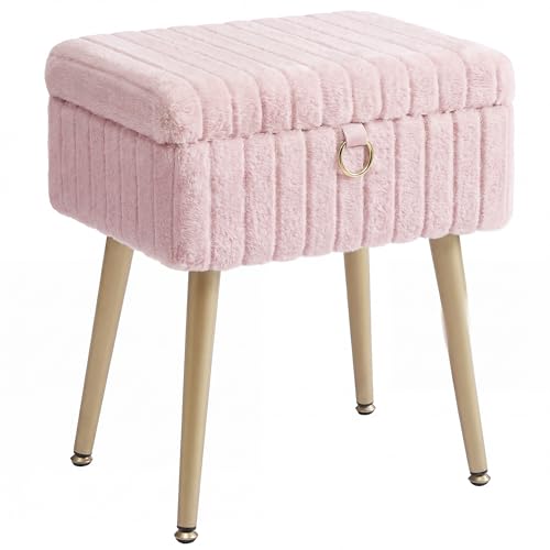 SONGMICS Vanity Stool Chair with Storage, Metal Legs, Max. Load 440 lb