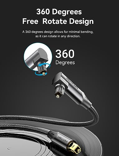 Image of VENTION 90 Degree Digital Optical Audio Cable - Fiber Optic Cable with Gold-Plated Nylon Braided S /PDIF, for Sound Bar, TV, Home Theater, PS4, Xbox, PlayStation