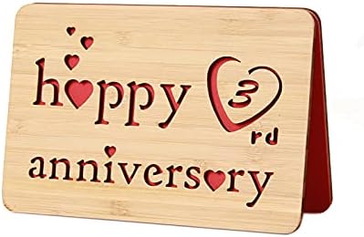 5th Wedding Anniversary Wood Gifts,Handmade With Real Bamboo Wooden Greeting Cards for Couple,5 Year Anniversary Card for Wife,Husband,Him or Her