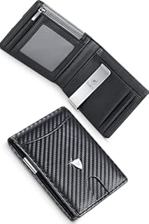 wilbest® Wallet Mens, Leather Wallet, RFID Blocking Wallets Mens with Money Clip, Coin Pocket, Credit Card Holders & ID Window. Slim Bi-fold Carbon Fibre Wallet for Men Gents with Gift Box - Black