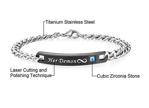 SunnyHouse Jewelry His & Hers Matching Set Titanium Stainless Steel His Angel Her Demon Couple Bracelet in a Gift Box (A PAIR) - Image 5