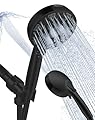 High Pressure Shower head with Handheld 7 Modes, Built-in Power Wash to Clear Tub. Tile & Pets, 5” High Flow Hand Held Hydro Rain Showerhead with Stainless Steel Hose and Adjustable Bracket-Matt Black